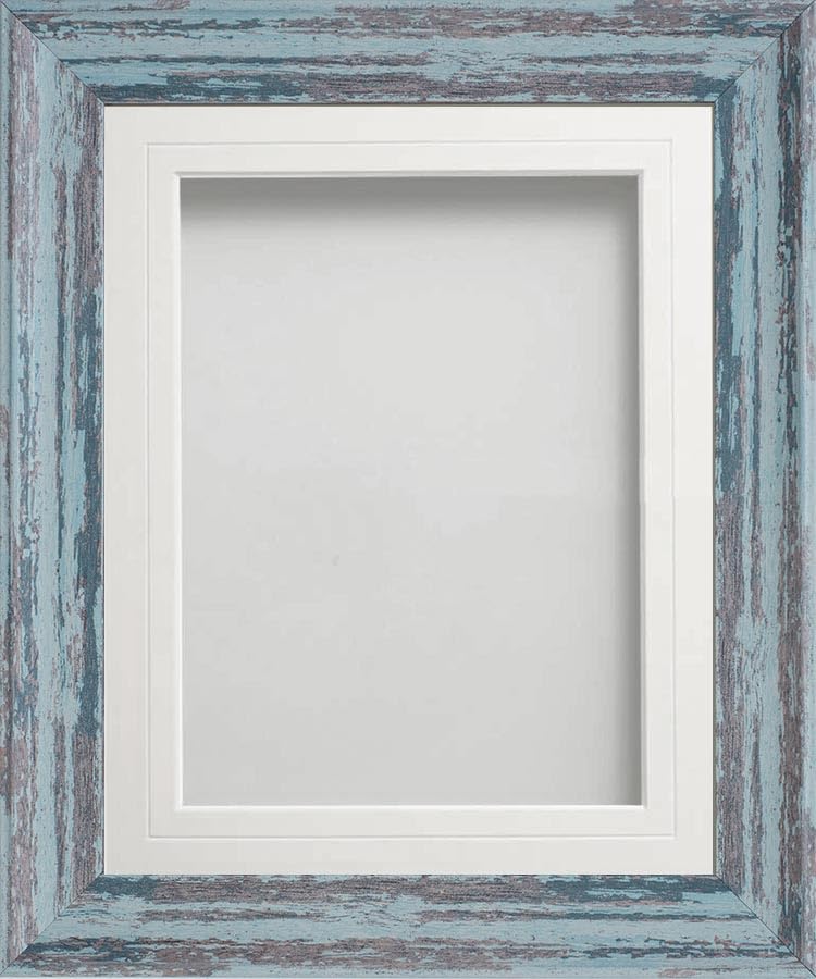 Frame Company Lynton Rustic Blue Photo Frame with White V-Groove Mount, 12x10 for 8x6 inch, fitted with perspex