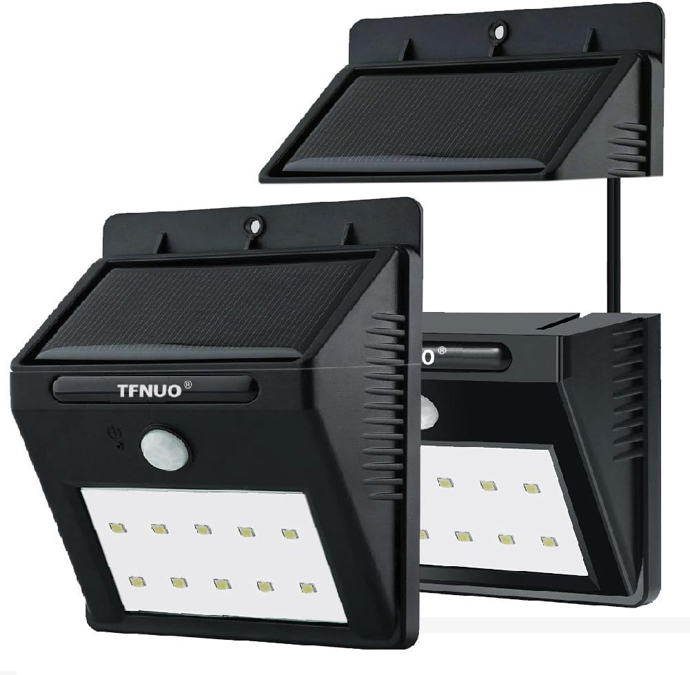 Solar Motion Sensor Lights,2-Pack 10 LED Solar Sensor Wall Lights TFNUO Wireless Security Light /Security lamp Weatherproof Motion Sensor Lighting w/ Separately Installed for OUTDOOR/INDOOR