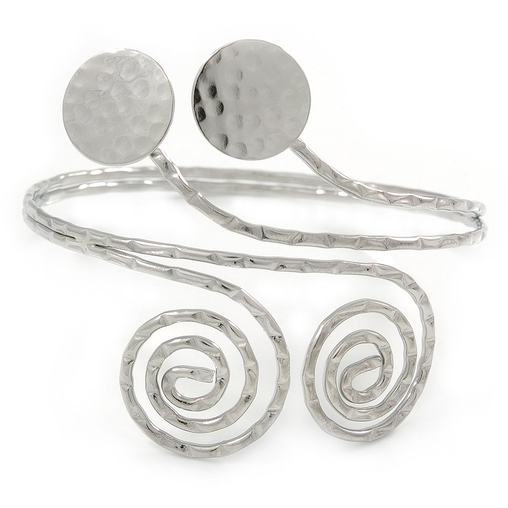 Avalaya Hammered Circles And Swirls Upper Arm/Armlet Bracelet/Silver Tone/Adjustable