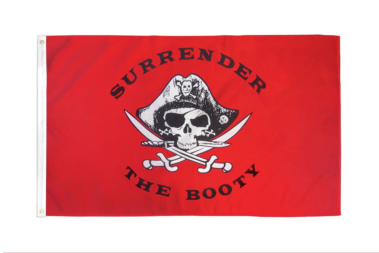 AZ FLAG - Pirate Surrender The Booty Red Flag - 3x5 Ft - 100D Polyester Skull Pirates Banner with Two Metal Grommets - Fade Resistant - Vivid Colors - 3' x 5' Feet - 150x90 Cm