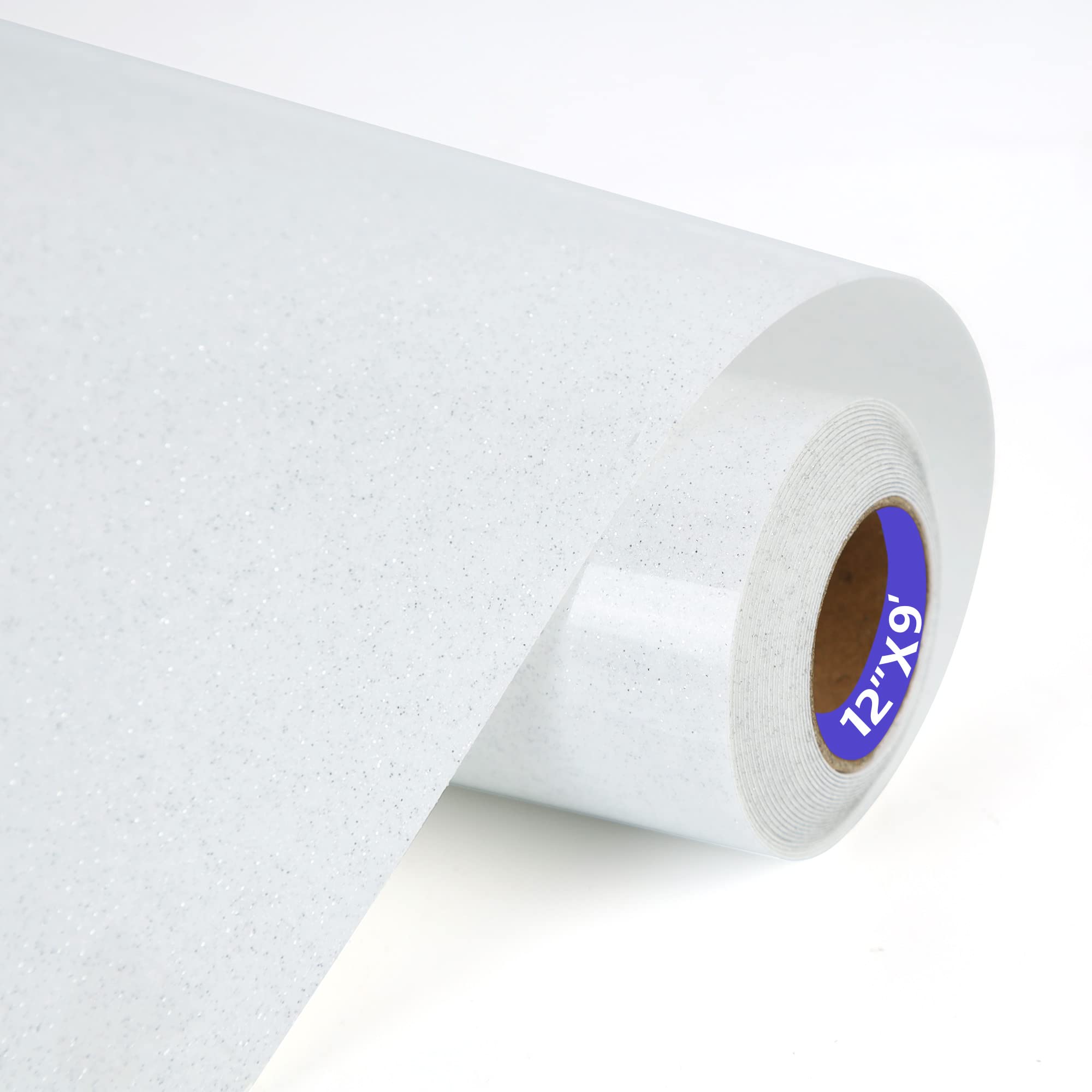 Photo 1 of HTVVETUR Glitter White Heat Transfer Vinyl - 12" x 9ft Glitter HTV Rolls for Shirts, Iron on Vinyl for Cameo - Easy to Cut & Weed (J001-9ft)