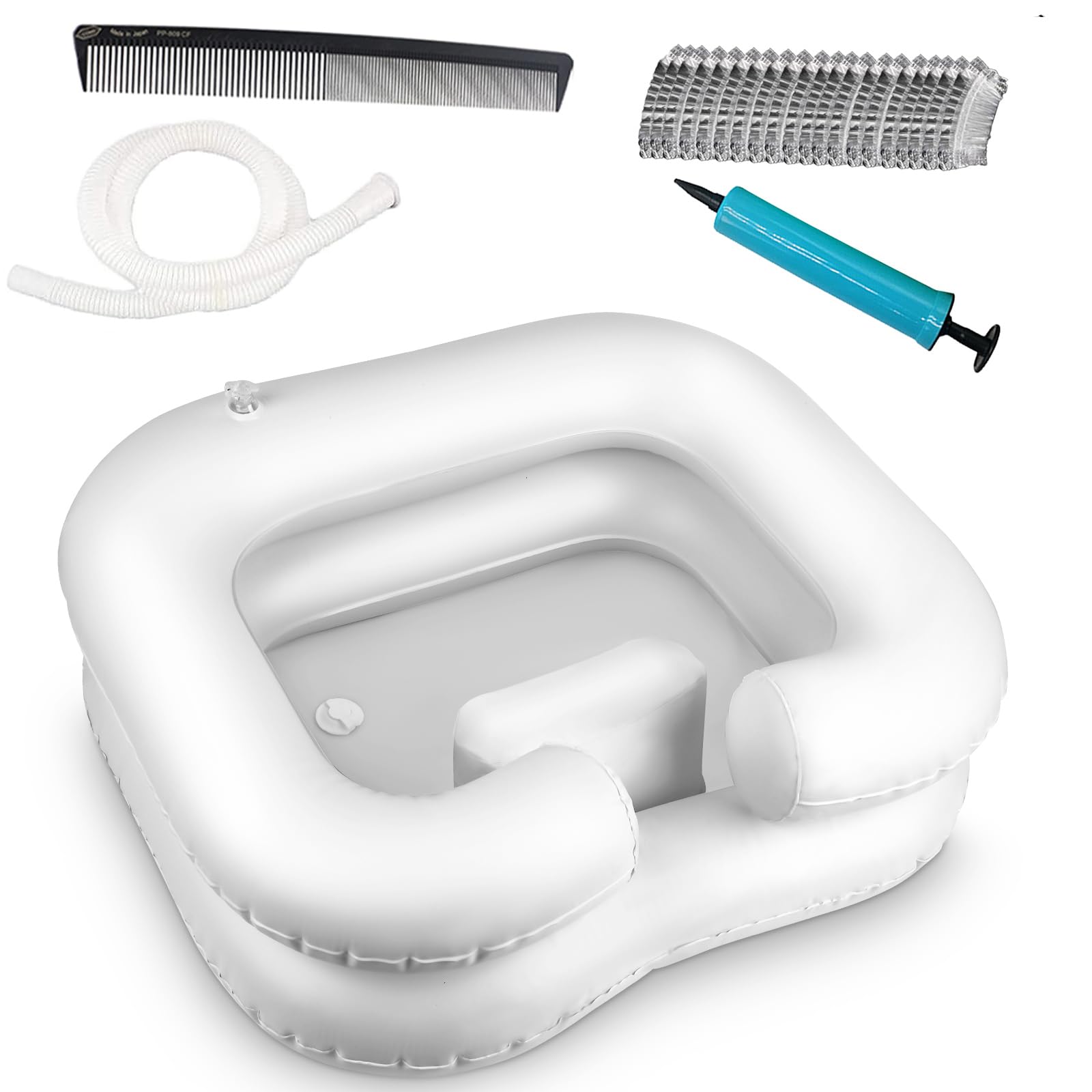 Samlomi hair washing aids for disabled, Inflatable Shampoo Basin - Portable Hair Washing Bowl/Tub for Bedridden, Disabled,Injured, Elderly, Hair Washtub for Dreadlocks and at Home Sink Washing (White)