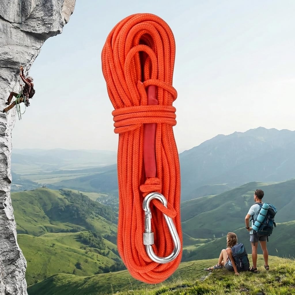 EMAGEREN Climbing Rope, 65 Feets(20 Meters) Fishing Magnet Rope 6mm Heavy Rope Polypropylene High Strengte Cord Emergency Escape Ropes with Safety Lock for Hiking Caving Camping