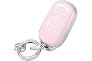 UHONSN 2023 2024 Key Fob Cover for Honda Accord Civic CRV HRV 5 Button Pink Keys Shells Case with Bling Keychain Soft TPU Keycover Cute Girly Car Accessories