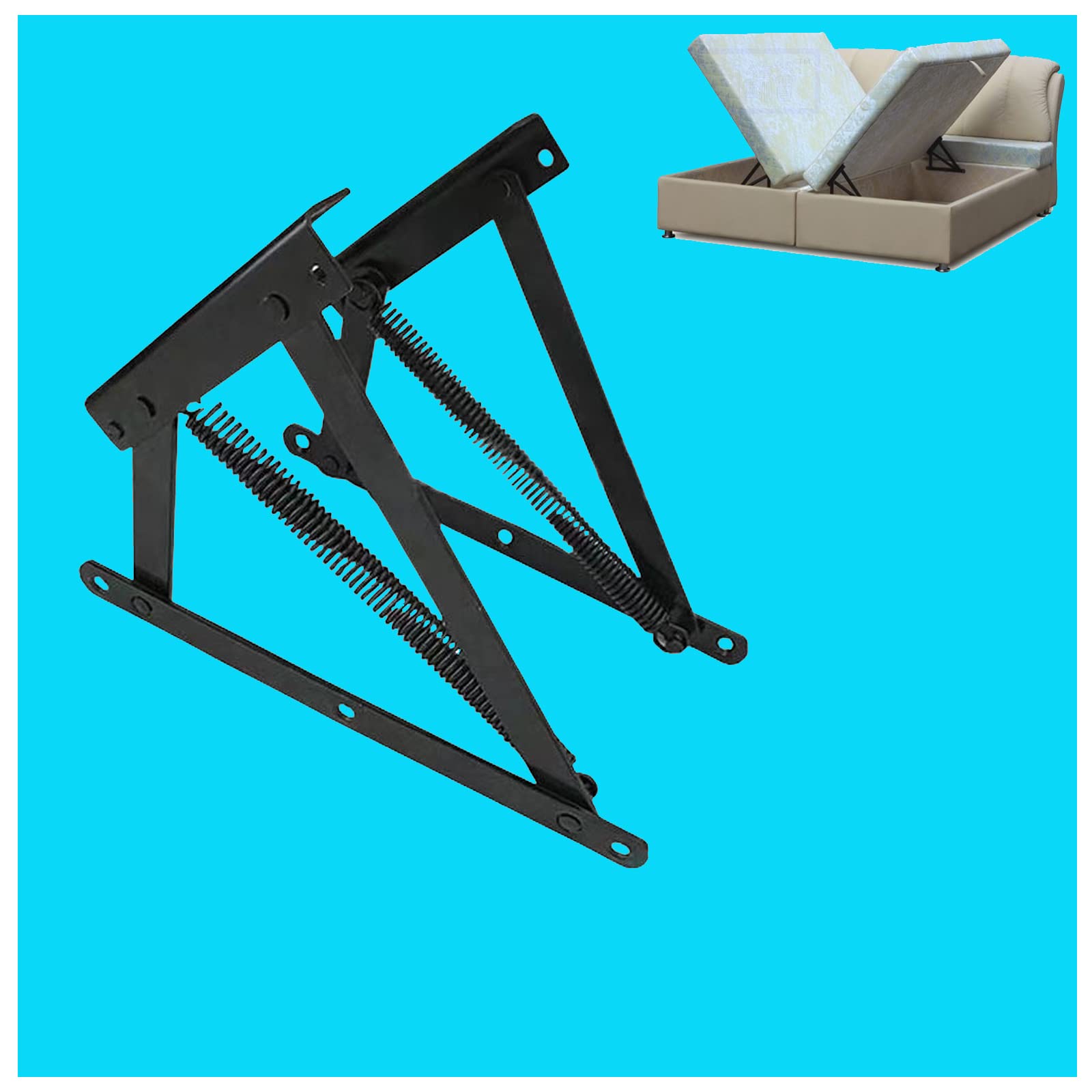 Storage Box Hinge - Heavy Duty Sofa Folding Spring Hinge for Bed Box & Ottoman, Space Saving Small Bed Box Hardware, Durable Storage Box Sofa Bed Lifter Mechanism