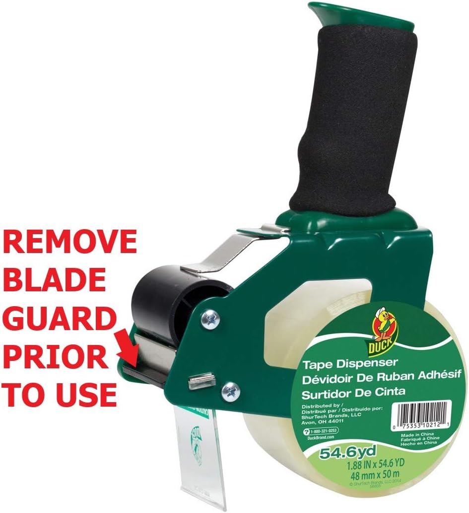 Duck Brand Standard Tape Gun with Foam Handle, Includes 1 Roll of 54 Yard Standard Tape (669332), Green/Black : Packing Tape Dispensers : Office Products