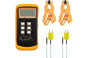 Srutueo Digital K Type Thermometer Thermometer Sensor Probes Digital K Type Thermocouple Thermometer(-50-1300°C) Dual Channel 2 Thermometer Pipe Clamp and 2 Sensor Probes, Orange