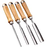 LWCUSNJ 4-Piece Wood Chisel Set, 8mm 12mm 18mm 25mm | CR-V Steel Curved Outer Edge Gouge, Sharp Wood Carving Chisels, Firm Wood Handle, For Woodworking, Carpentry, DIY Crafts