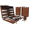 Sun Flair Backgammon Set - 15 Inch Backgammon Sets for Adults, Folding Classic Board Game with Premium Leather Case, Best Strategy and Tip Guide Enclosed (Brown, Medium)