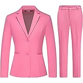 Lamgool Women's 2 Piece Business Suit Single Breasted Blazer Pant Set Slim Fit for Work Office Daily Wear