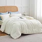 CozyLux Queen Comforter Set Ivory, 3 Pieces Solid Breathable Quilted Style Bedding Sets for Girls, Luxury Soft Microfiber Down Alternative Comforter Bet Set All Season (1 Comforter & 2 Pillowcases)