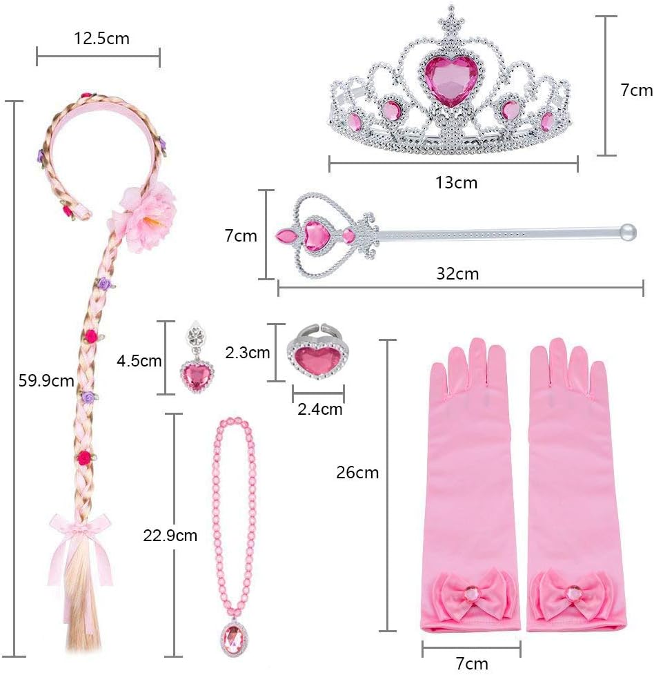 Vicloon Elsa Dress Up Accessories Set of 5, Elsa Gloves, Princess Tiara, Magic Wand and Necklace,Earings, Pink-ponytail - Image 3