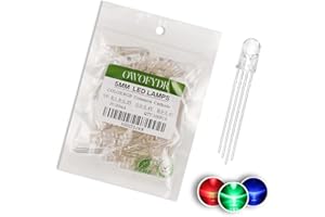 OWOFYDR 100 5mm RGB Three-Color red, Green and Blue LED diodes with Common Cathode (Transparent Round 3 Colors) 4 pins
