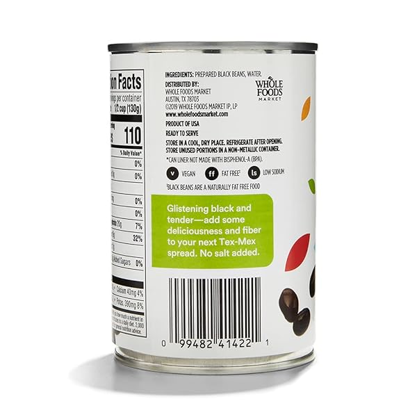 365 BY WHOLE FOODS MARKET, UNSALTED BLACK BEANS, 15 OUNCE