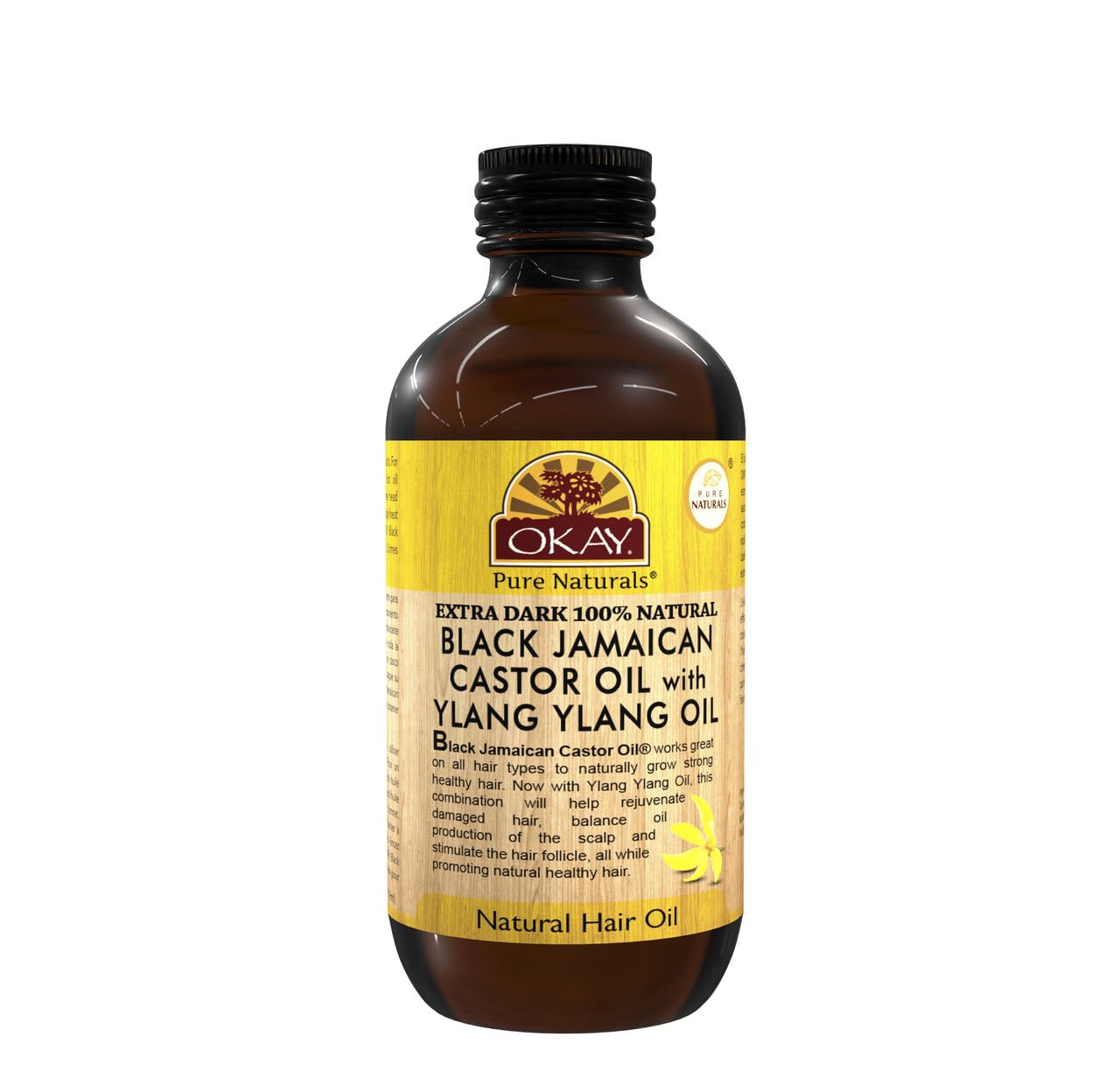 OKAY Pure Naturals Xtra Dark Black Jamaican Castor Oil with Ylang Ylang Oil, 4 Ounce, 0.11 kg,OKAY-BJXYLG4