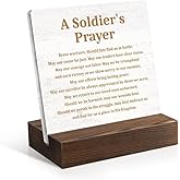 Juoqg Soldier's Prayer Acrylic Plaque - Military Bible Verse Sign with Wooden Stand, Patriotic Christian Gifts for Army Navy Marines Air Force & Coast Guard, Funny & Military Appreciation Present