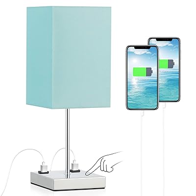 Buy Bedroom Touch Table Lamp Blue Lamp For Bedroom Doowo 3 Way Dimmable Nightstand Lamp With 2 Prong Charging Outlets Teal Bedroom Decor Suitable For Kids Room Dorm Living Room Bulb Included