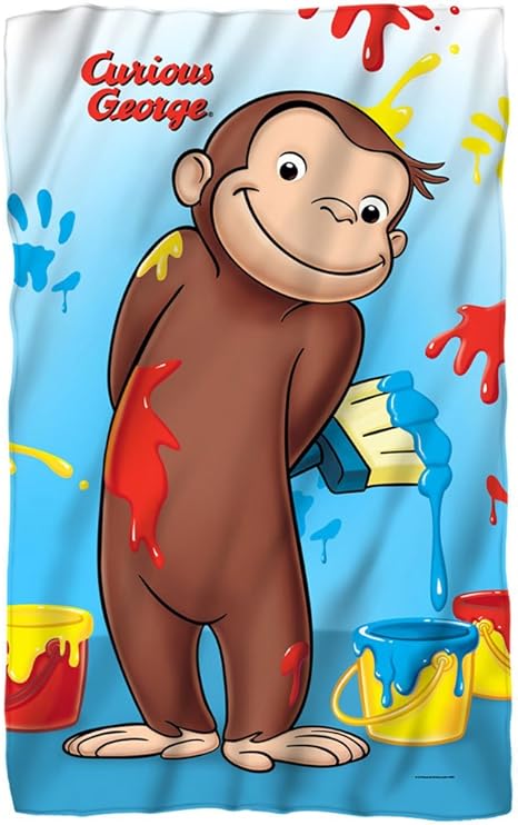 Amazon Com Universal Studios Paint Curious George Fleece Throw Blanket 36 X58 Home Kitchen