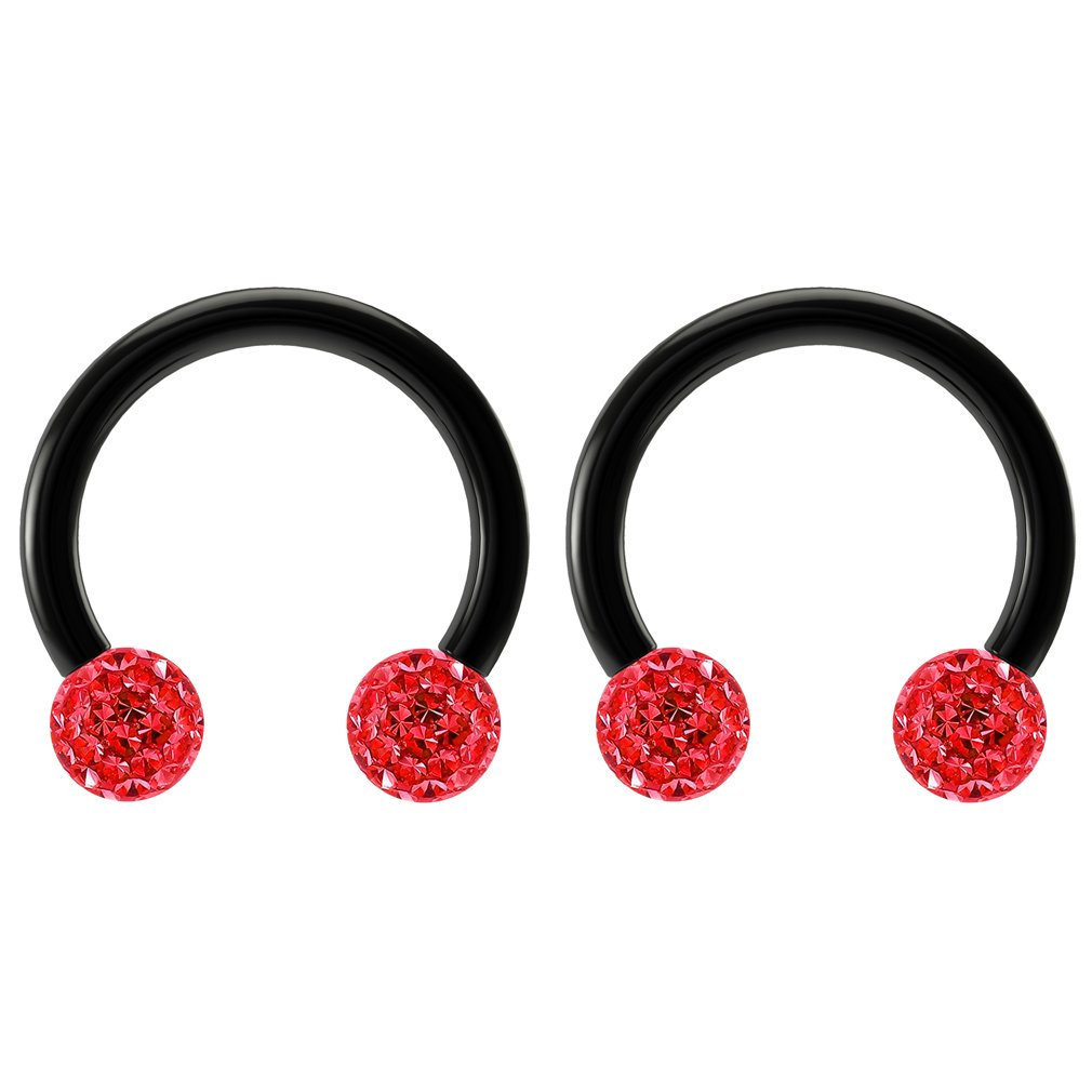 2pc 16g 1.2mm Light Siam Crystal Circular Barbell Horseshoe Bar Earrings Black Hoop Piercing Rings 8mm