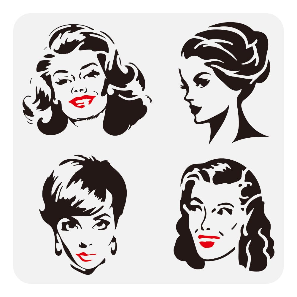 FINGERINSPIRE Golden Girls Stencil 30x30cm Realistic Lady Avatar Painting Stencils Female Face Drawing Large Stencils Reusable Retro Woman Templates for Fabric Tiles Floor Furniture Wood