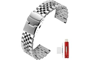 SINAIKE Super Brushed & Polished 3D Solid Silver Stainless Steel Watch Bracelet Band 20mm Security Double Deployment Buckle