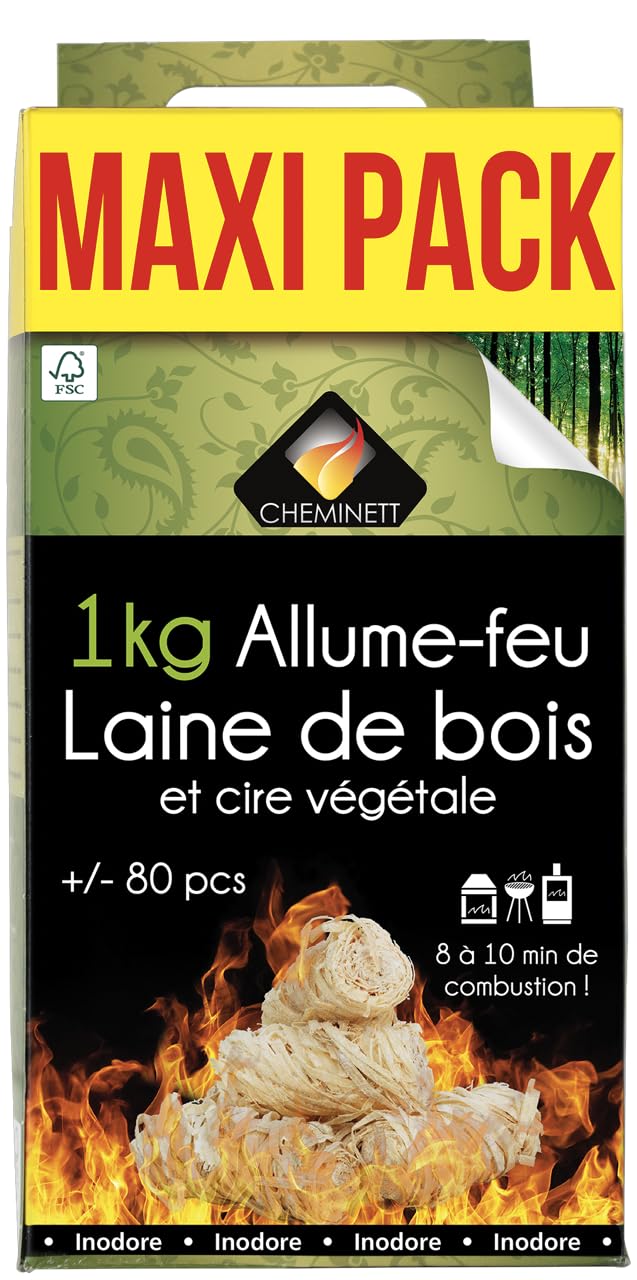 Cheminett 15748-6 Eco-Friendly Wood Wool, Fast Ignition, Long Lasting and Great Heat Power for Fireplaces, Stoves, Wood Ovens, Beige