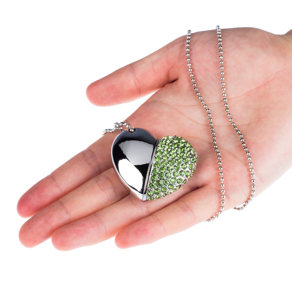 MaXinDa Sliver Forma de Corazón Memoria USB de 16GB/32GB/64GB Memory Drive Cristal de Flash USB Palillo (64GB, Verde)
