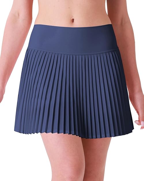Pleated Tennis Skirts Womens Golf Skirt High Waisted Athletic Skorts with 2 Pockets,Mid-Length Navy Blue