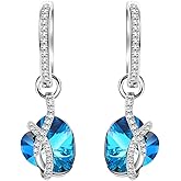 AOBOCO Infinity Heart Earrings Sterling Silver Hoop Earrings Embellished with Crystals from Austria, Hypoallergenic Dangle Drop Earrings, Fine Jewelry Gifts for Women