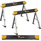 WORKESS Saw Horses 2 Pack Folding, Heavy Duty Sawhorse Table 2600 Lbs Load Capacity with 2x4 Support Legs, Portable Folding and Fast Open Legs and Easy Grip Handle for Woodworking.
