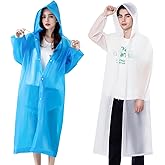WOHSEROM 2 Pack Adult Rain Ponchos, Heavy Duty Reusable EVA Waterproof Raincoat with Drawstring Hood for Women Men