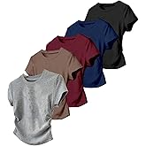 OYOANGLE Girl's 5 Pack Short Sleeve Ruched Tees Crew Neck Basic T Shirts