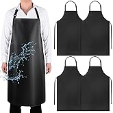 Gotega 4 Pack Waterproof Rubber PVC Apron Adjustable Dishwasher Apron-Women Men Heavy Duty Work Apron for Dishwashing Chemical Lab Butcher Grooming Black
