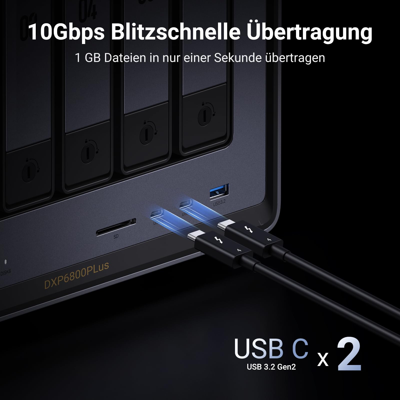 UGREEN NASync DXP6800 Plus 6-Bay NAS Server, Intel i3-1215U 6-Kern, 8GB DDR5, eingebaute 128GB SSD, 2,5GbE & 10GbE LAN, 2×M.2 NVMe, 4K HDMI, Kompatibel mit Drittanbieter HDD/SSD (Diskless) 5