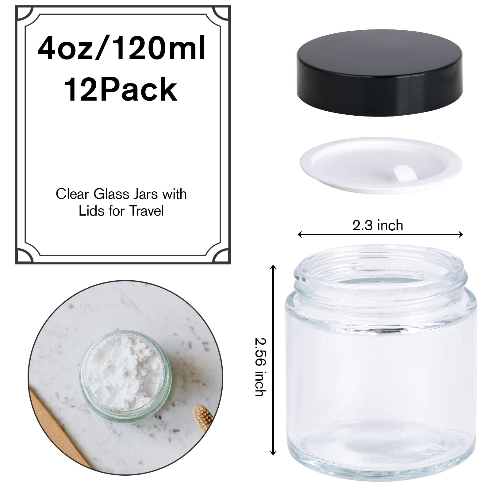 4OZ Glass Jars with Lids, Hoa Kinh Small Glass Jars, 12 Pack Empty Round Canning Storage Jars Containers for Storing Lotions, Powders, and Ointments
