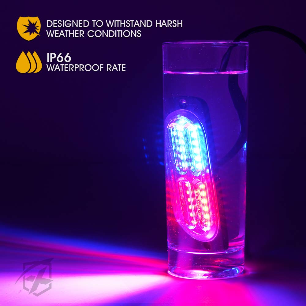 Xprite 24 LED Surface Mount Strobe Lights Kit with Control Panel, Grill Grille Flashing Emergency Warning Police Side Marker Light for Trucks Vehicles ATV RV Cars Van Red Blue, 8PCS