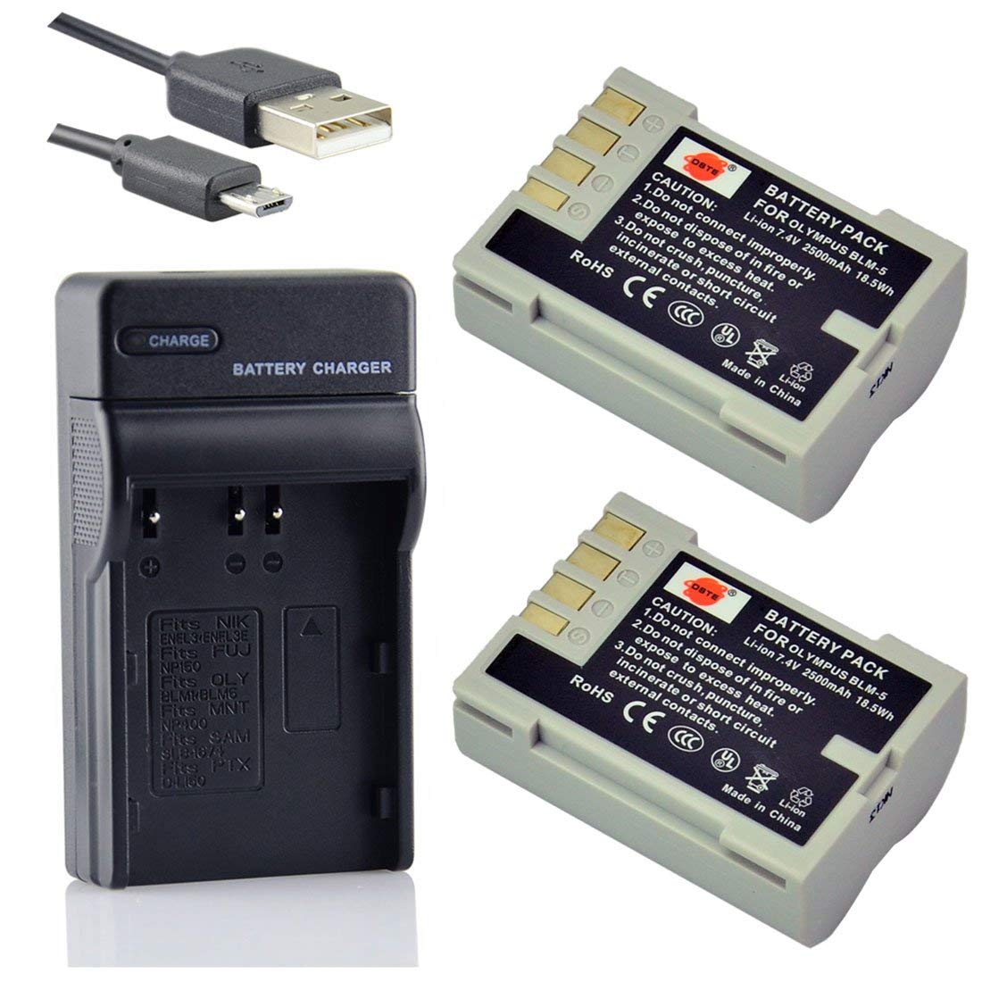 DSTE BLM-5 Li-ion Battery (2-Pack) and Micro USB Charger Suit for Olympus E-5