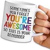 NAHMAKNE Funny Motivational Coffee Mug, Sometimes Forget That You're Awesome So This is Your Reminder, 11oz Ceramic Coffee Tea Cup, Thank You Gifts for Women Men, Birthday Gifts for Coworker Boss
