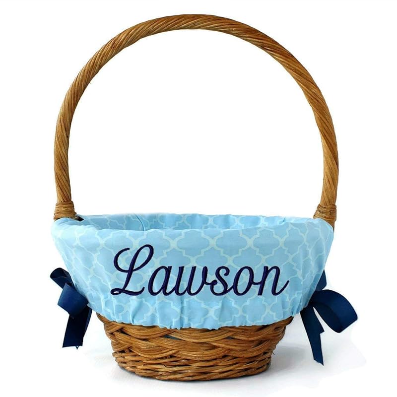 Personalized Easter Basket Liner Size Small Blue Trellis