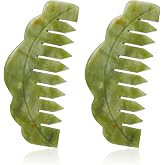 Geiserailie 2 Pcs Jade Combs Gua Sha Stone Scalp Massage Tool | Face Body Skin Hair Massage,Esthetician Supplies,Gifts for Women,Caring Therapy Tools