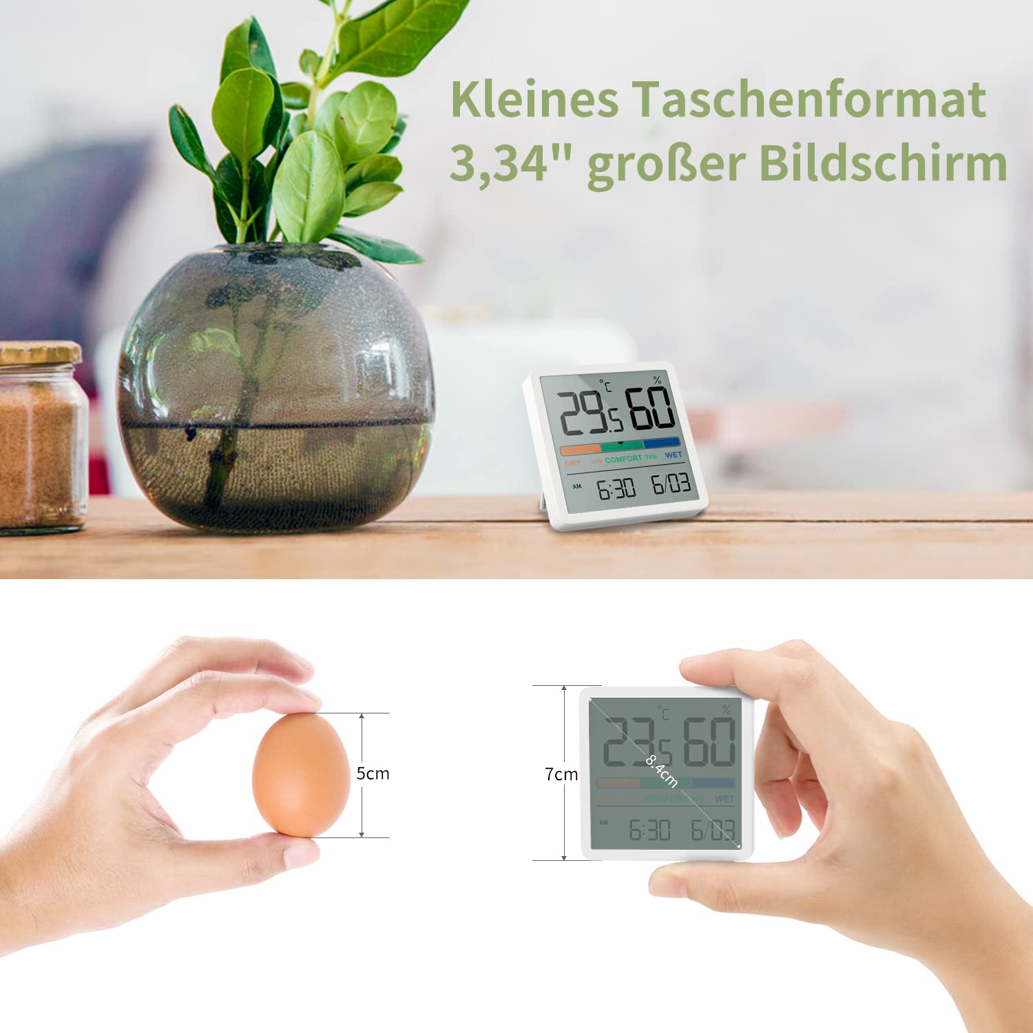 NOKLEAD Digitales Thermo-Hygrometer, Tragbares Thermometer Hygrometer Innen mit hohen Genauigkeit, Temperatur und Luftfeuchtigkeitsmesser für Raumklimakontrolle Raumluftüerwachtung Monitor (WEISS) 3