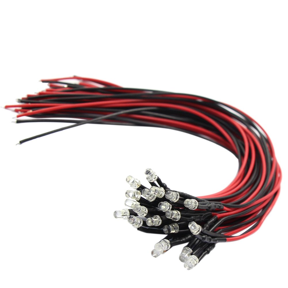 Evemodel L123W 20pcs Pre Wired 3mm Bright White Led Lamp Light Set 12V ~ 18V for Train Layout NEW