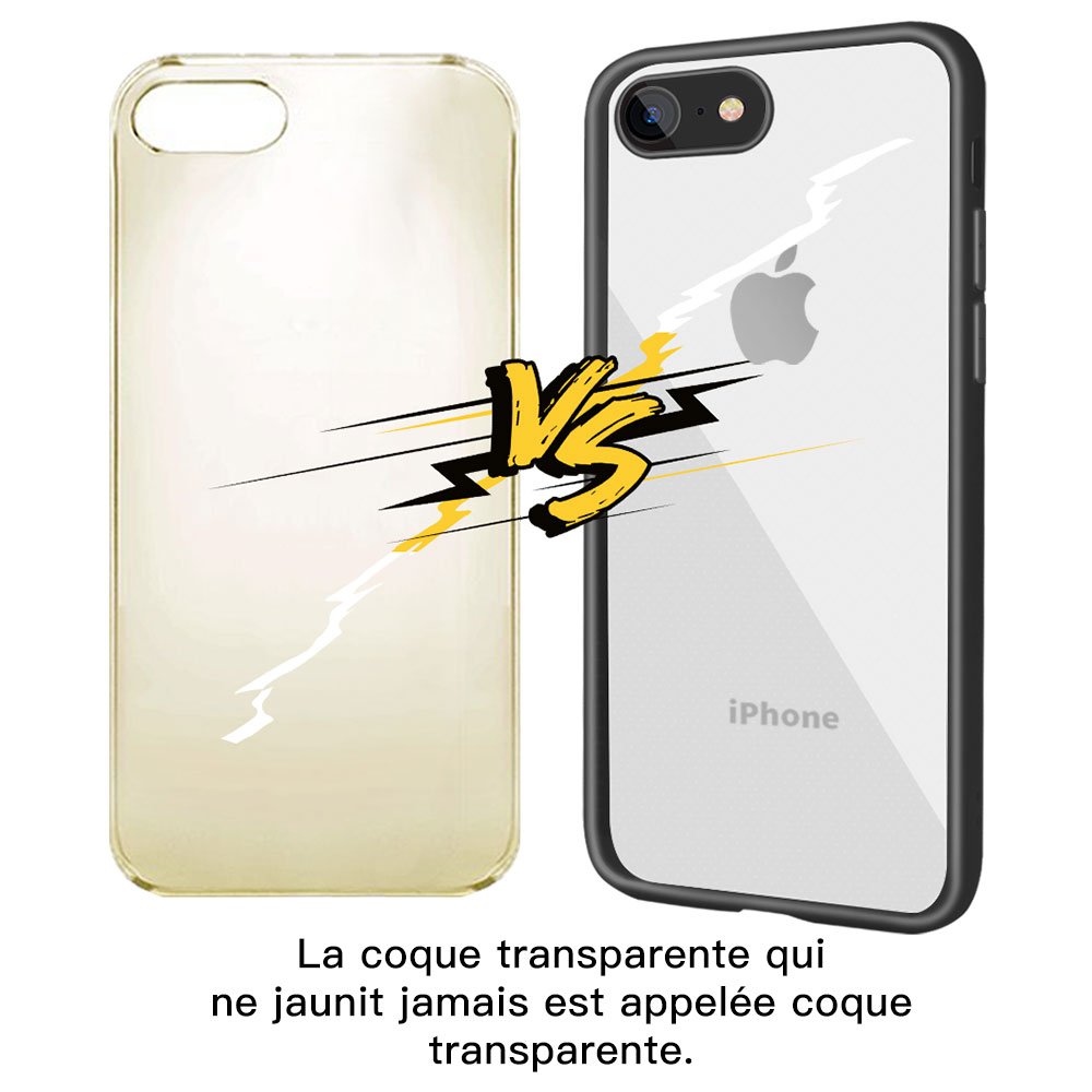 JSB Coque iPhone 7/8 Coque Transparent de PC avce TPU Silicone Bumper Housse de Protection Anti-jaunissement Ultra Léger Etui Crystal Clear Case Ultra Mince pour iPhone 7/8-Noir