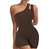 VUTRU Womens Sexy One Piece One Shoulder Two Halters Sleeveless Bodycon Shorts Jumpsuits Bodysuit Ribbed Sports Romper