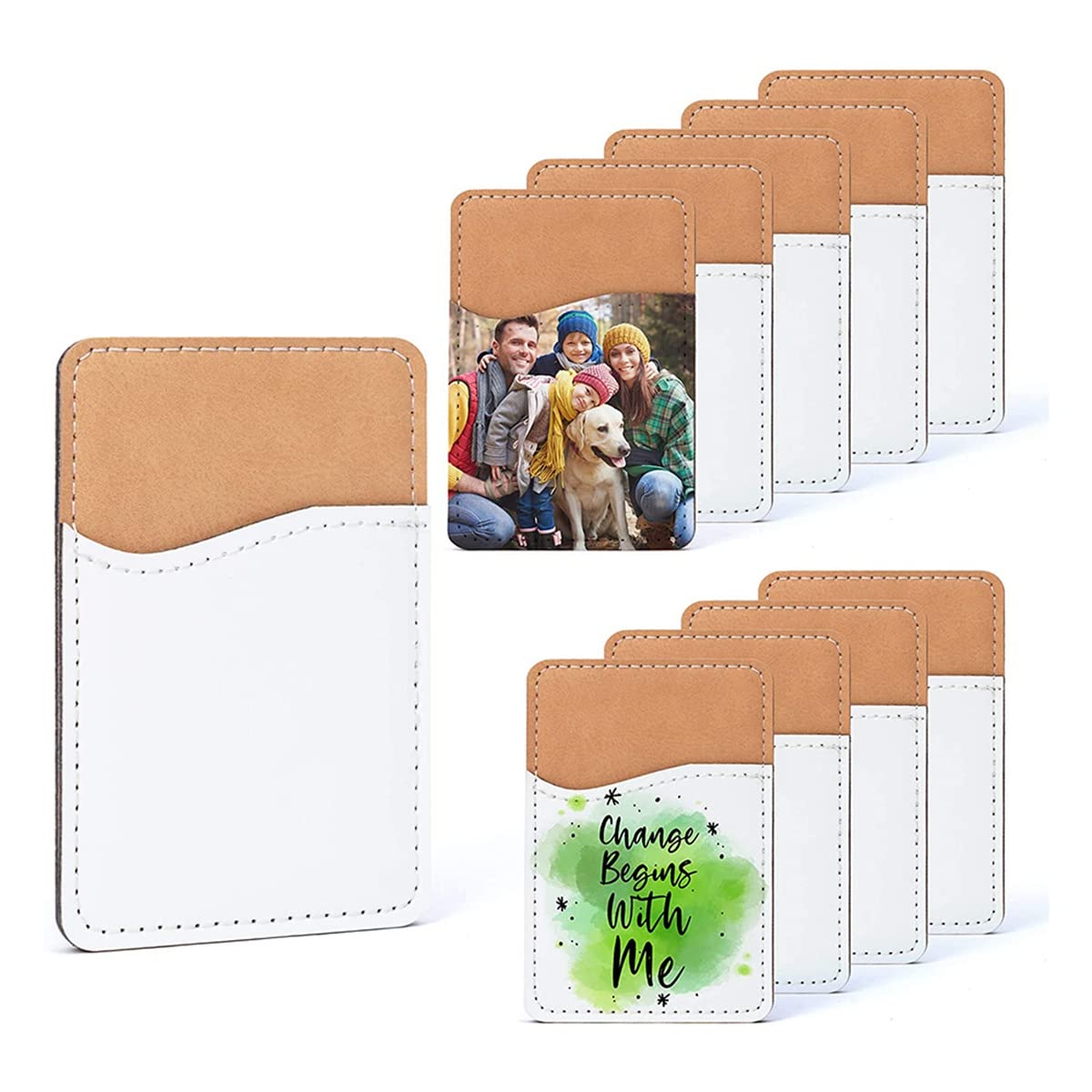 Jiaminye 10Pcs Sublimation Blanks Phone Wallet - PU Leather Card Holder for Back of Phone Stick on Android DIY Blanks
