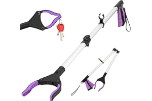VAWINPULO Reacher Grabber Tool, 32" Foldable Grabber Reacher, Rotating Jaw - Mobility Aid Reaching Assist Tool, Trash Picker Upper Grabber (Purple)