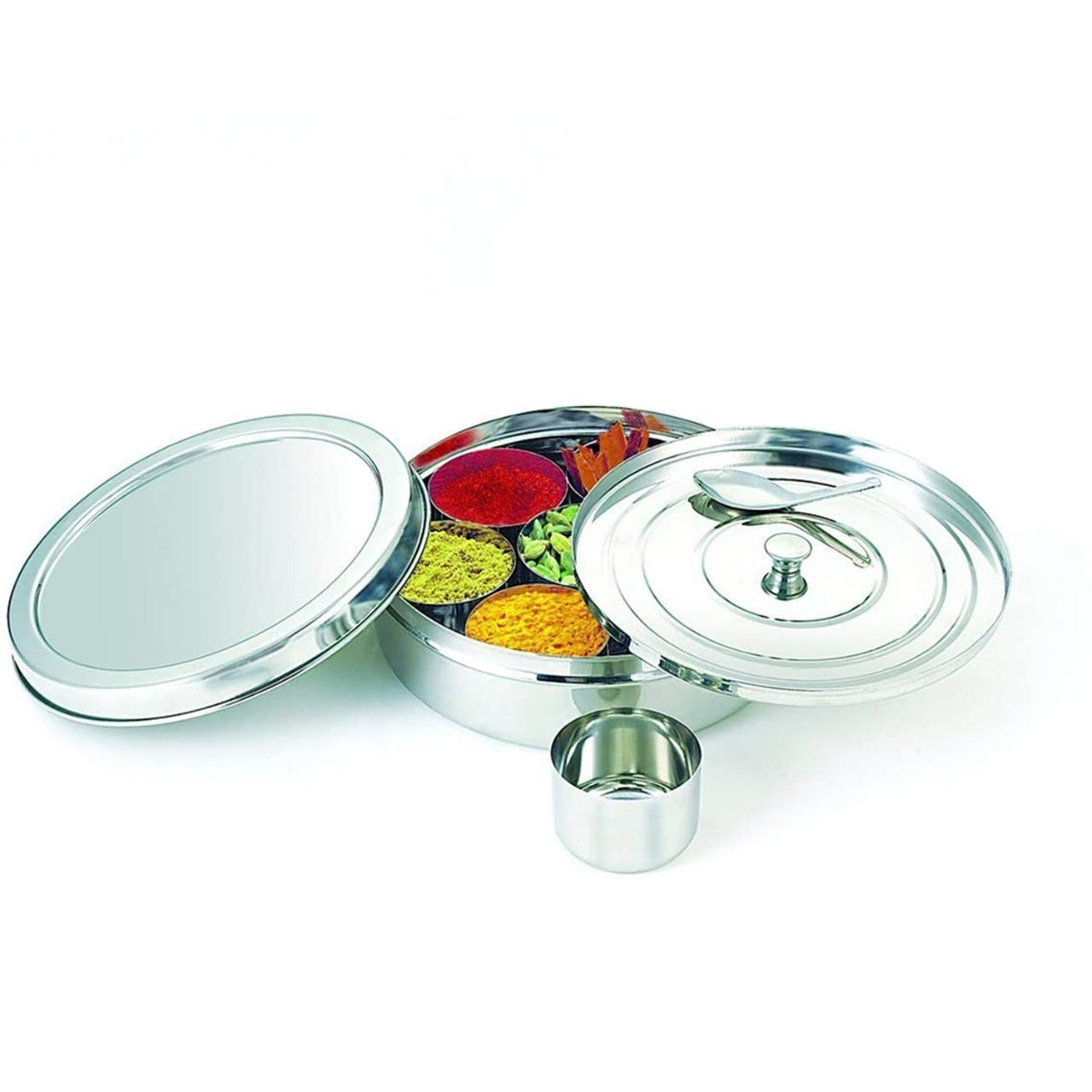 Stainless Steel Masala Dabba – 8x8 inch Indian Spice Box with 7 Compartments for Kitchen Storage