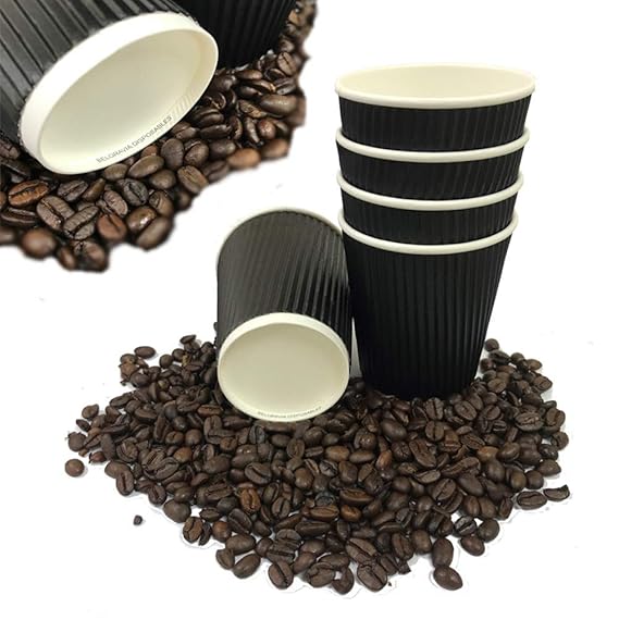 50x Black Ripple Disposable Hot Takeaway Coffee Cups (12oz16oz,8oz
