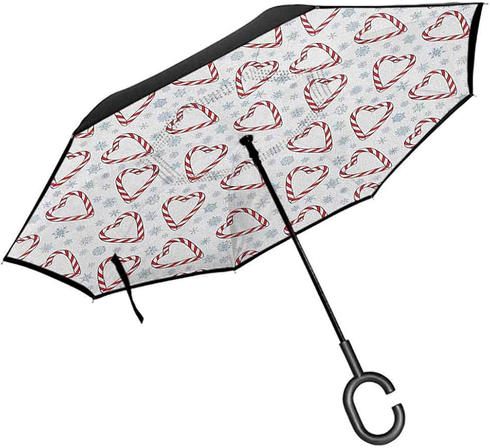 RenteriaDecor Candy Cane Umbrella Windproof Christmas Themed Heart Shaped Candies