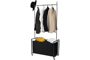 Dunatou Clothing Rack, Clothes Rack with 110 L (29 Gallons) Basket, Standard Clothing Rod 2-in-1 Freestanding Garment Rack, Rolling Clothes Organizer with Wheels 32.28 × 15.74 × 68.5 in, Black